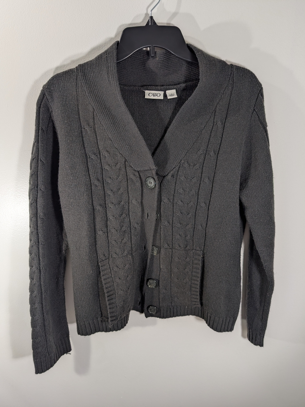 Cato Women's Charcoal Cable-Knit Button Cardigan Sweater Large